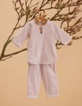 Unisex Pyjama Enfant - Jaipur Red Stripe - La Collection Coton Cachemire  , en coton doux pour 