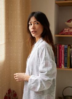 Female Nightshirt - Red Morris Flower - The Cotton Cashmere Collection  , made of soft cotton for 