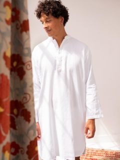 Male Chemise de Nuit - Blanc - La Collection Coton Cachemire  , en coton doux pour 