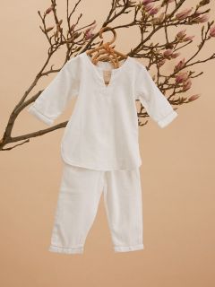 Unisex Kids Pyjama - Wit - The Cotton Cashmere Collectie  , gemaakt van zacht katoen voor 
