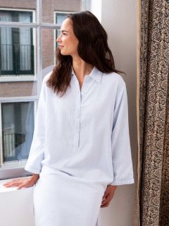 Female Nachthemd - Blauwe Streep - The Cotton Cashmere Collectie  , gemaakt van zacht katoen voor 