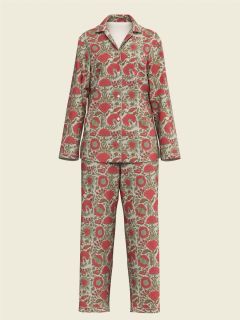 Female Pyjama Damen - Blockdruck Kollektion  , aus weicher Baumwolle für 