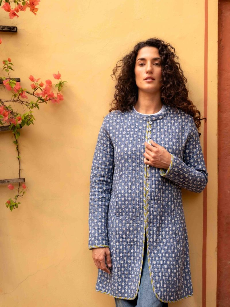 Female Manteau long matelassé - Collection Archive d'Impression en Bloc  , en coton doux pour 