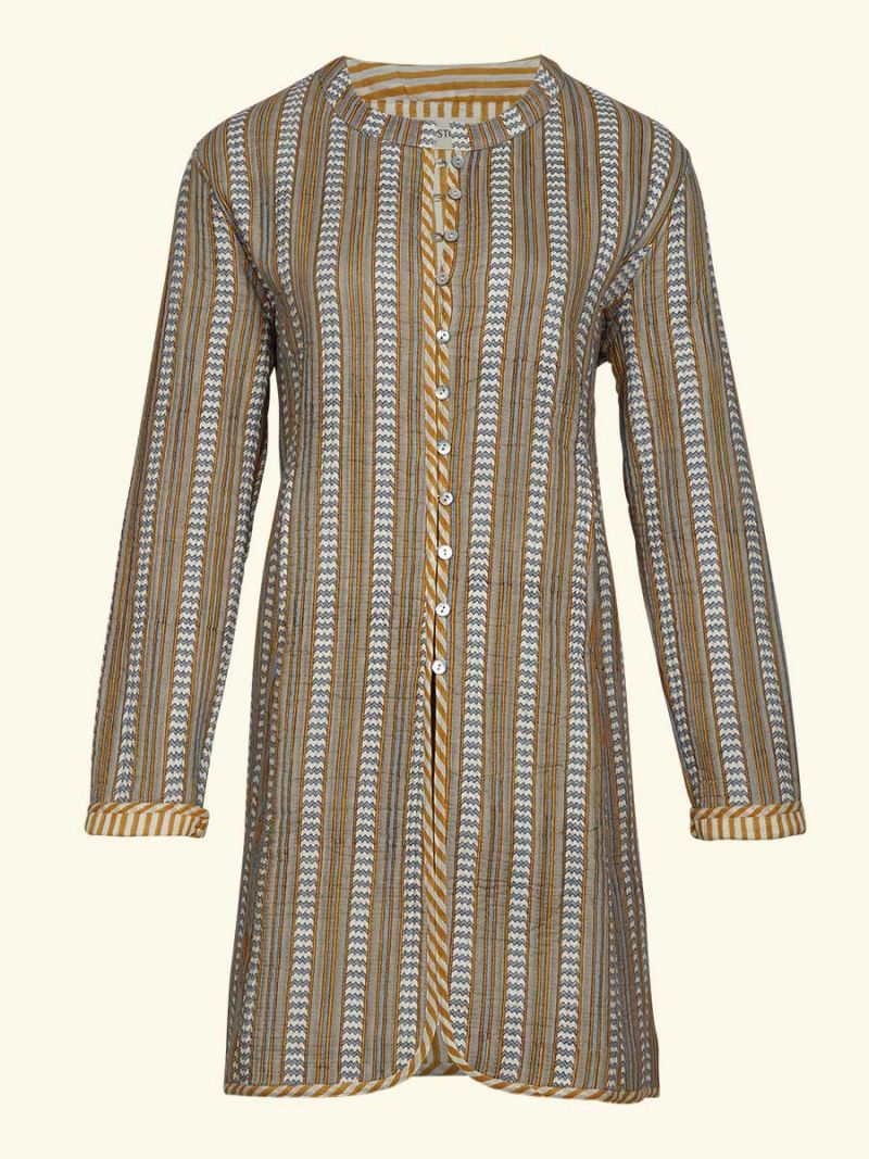 Female Long Quilted Coat - Blockprint Archive Collection  , made of soft cotton for 