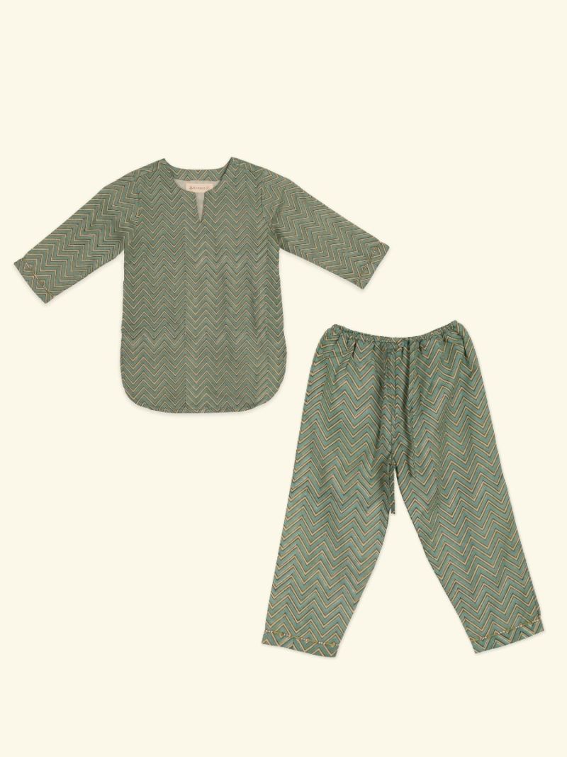 Unisex Kinder Pyjama - Blockprint Archive Collectie  , gemaakt van zacht katoen voor 