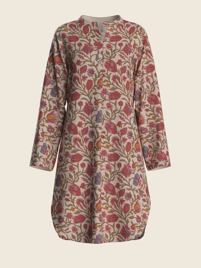Female Nachthemd Dames - Blockprint Collectie - Rijksmuseum Tulip Chintz  , gemaakt van zacht katoen voor 