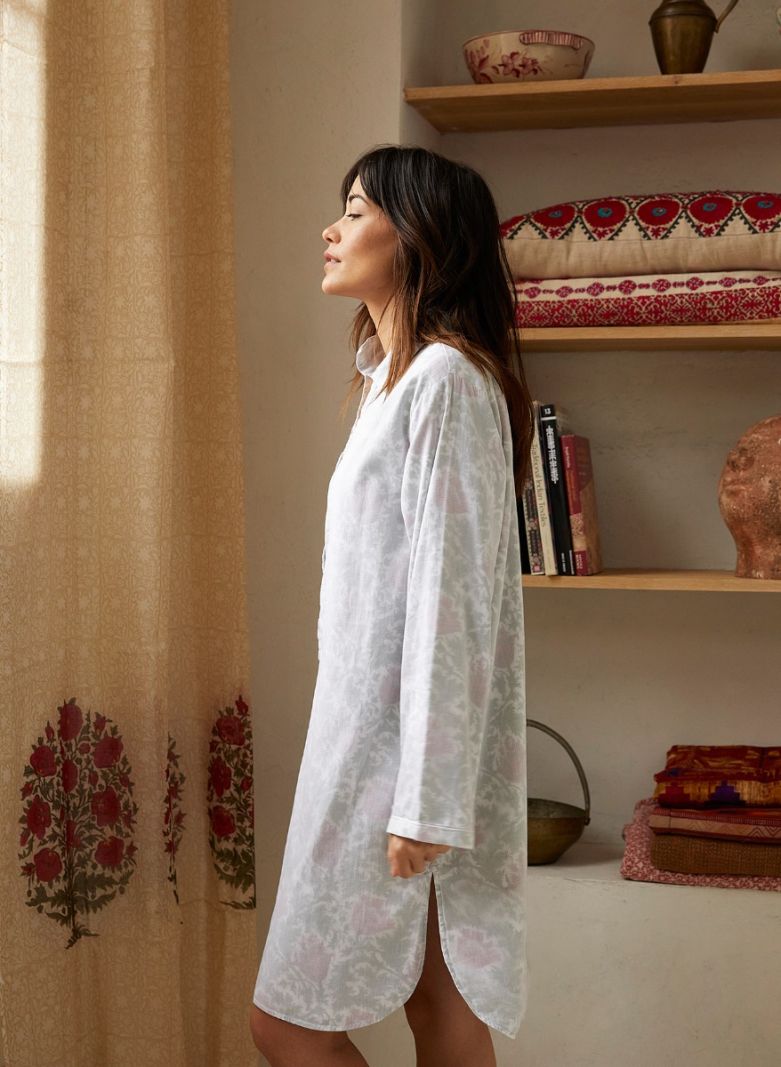 Female Nightshirt - Red Morris Flower - The Cotton Cashmere Collection  , made of soft cotton for 