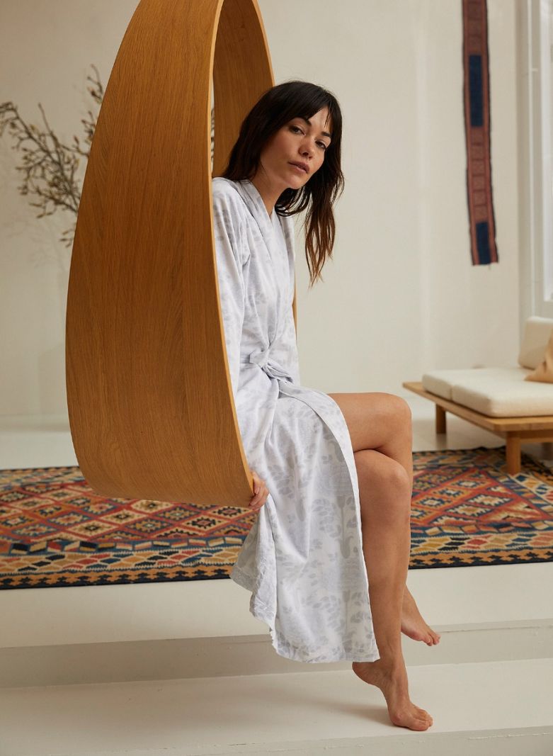 Female Ochtendjas - Blue Aster - The Cotton Cashmere Collectie  , gemaakt van zacht katoen voor 