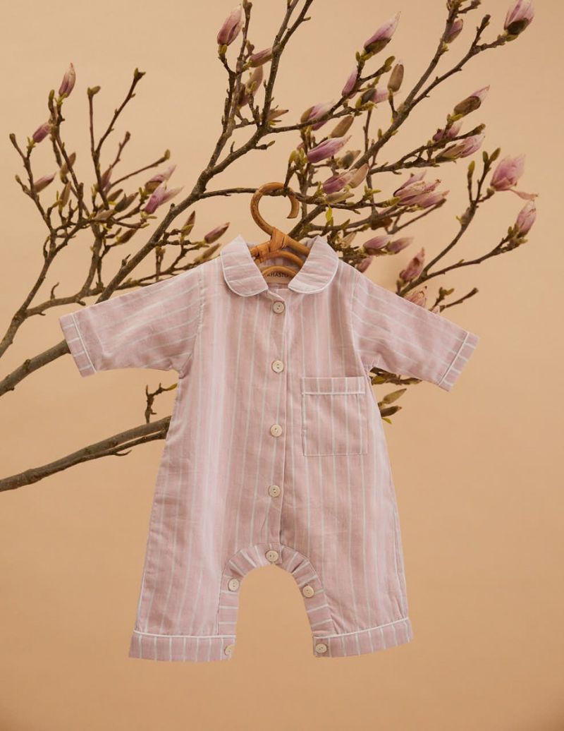 Unisex Barboteuse bebe - Jaipur Red Stripe - La Collection Coton Cachemire  , en coton doux pour 