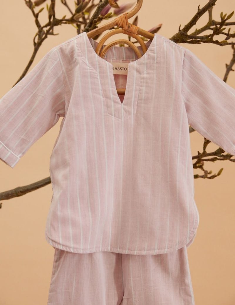 Unisex Pyjama Enfant - Jaipur Red Stripe - La Collection Coton Cachemire  , en coton doux pour 