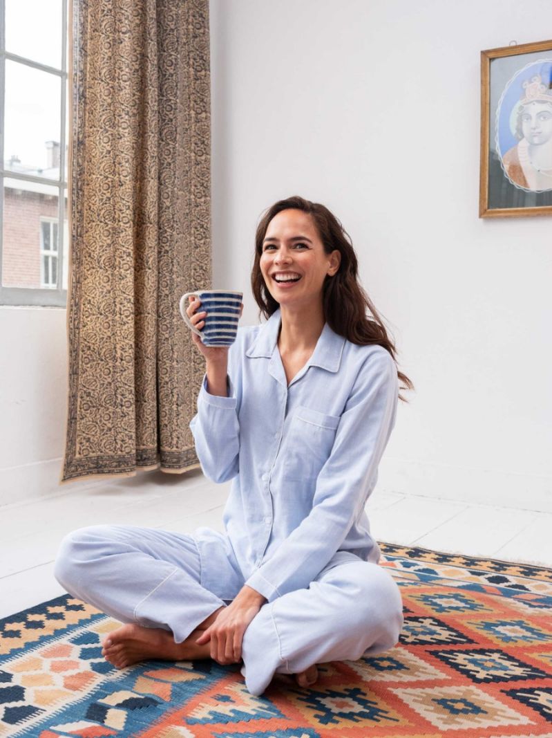 Female Pyjama - Bleu - La Collection Coton Cachemire  , en coton doux pour 