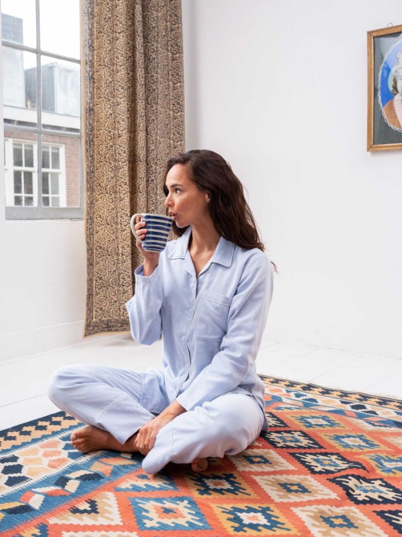 Female Lounge Broek - Blauw - The Cotton Cashmere Collectie  , gemaakt van zacht katoen voor 