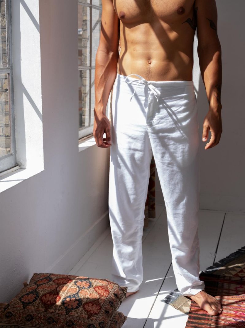 Male Lounge Broek - Wit - The Cotton Cashmere Collectie  , gemaakt van zacht katoen voor 