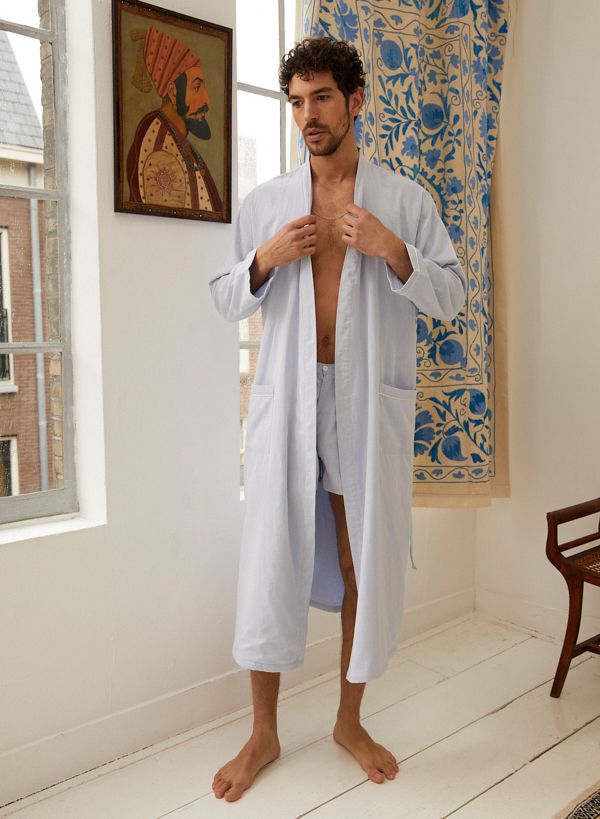 Male Dressing Gown - Blue - The Cotton Cashmere Collection  , made of soft cotton for 