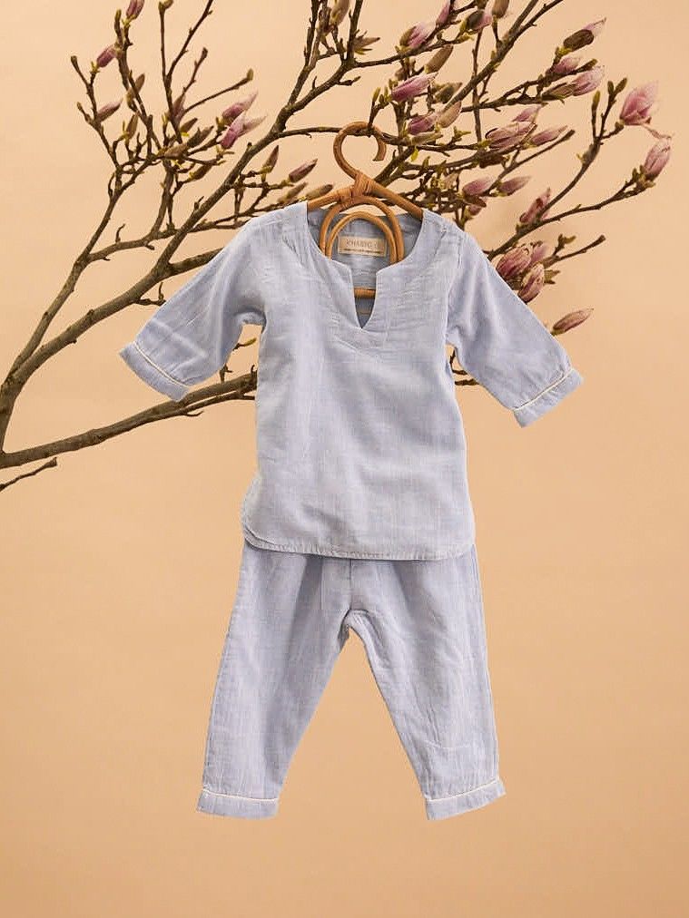 Unisex Kinderpyjama - Blau - Die Cotton-Cashmere-Kollektion  , aus weicher Baumwolle für 