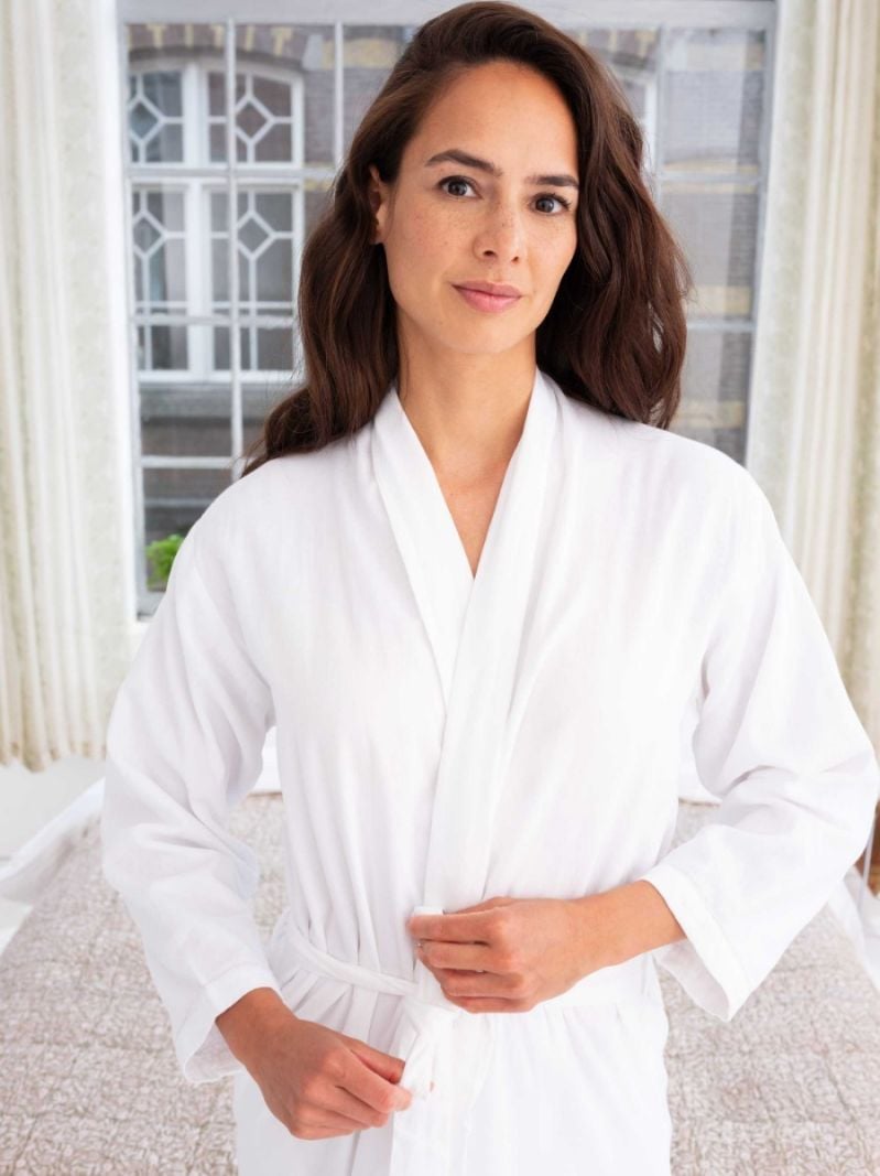 Female Dressing Gown - White - The Cotton Cashmere Collection  , made of soft cotton for 