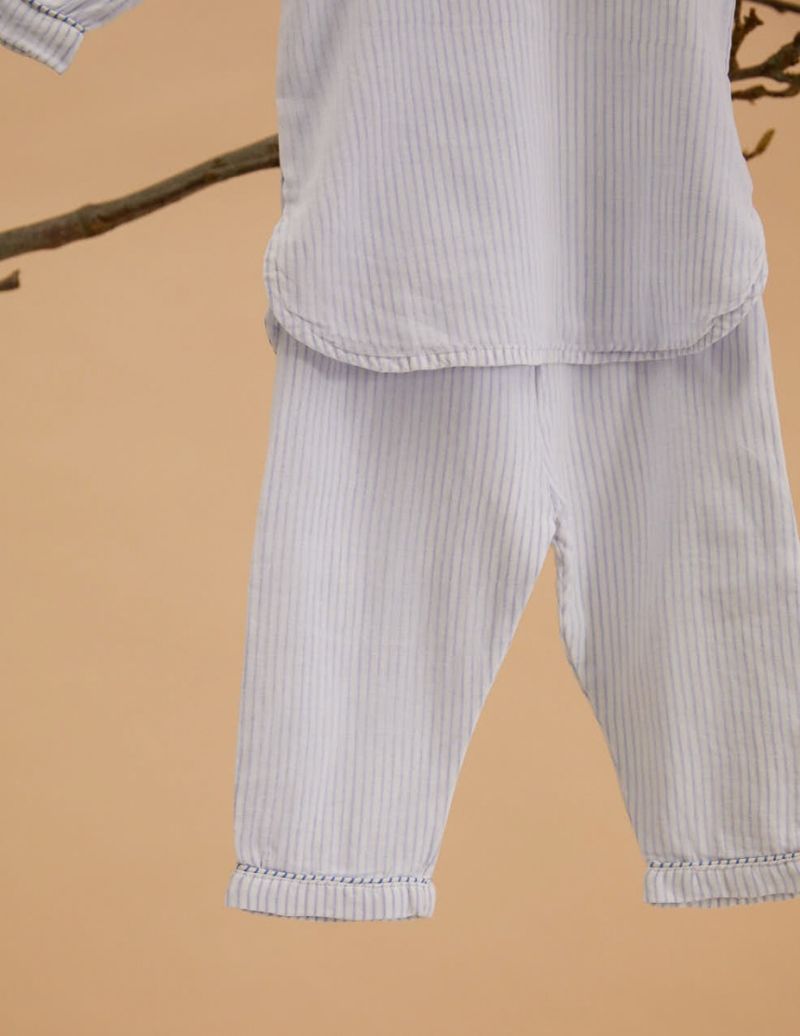 Unisex Pyjama Enfant - Rayures bleues - The Cotton Cashmere Collection  , en coton doux pour 