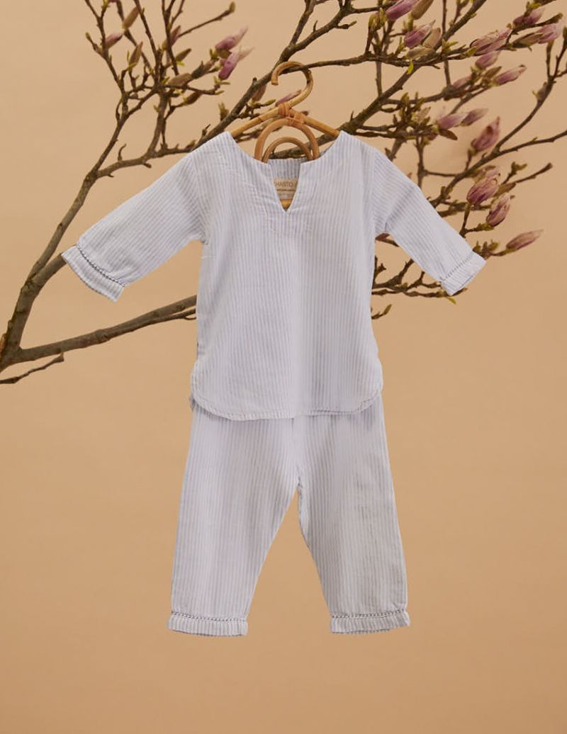 Unisex Pyjama Enfant - Rayures bleues - The Cotton Cashmere Collection  , en coton doux pour 