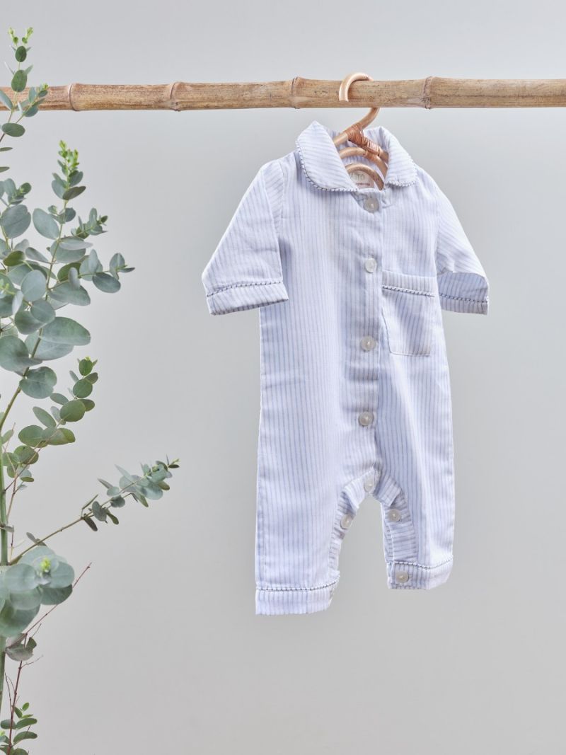 Unisex Barboteuse Bebe - Larges Rayures Bleues - La Collection Coton Cachemire  , en coton doux pour 