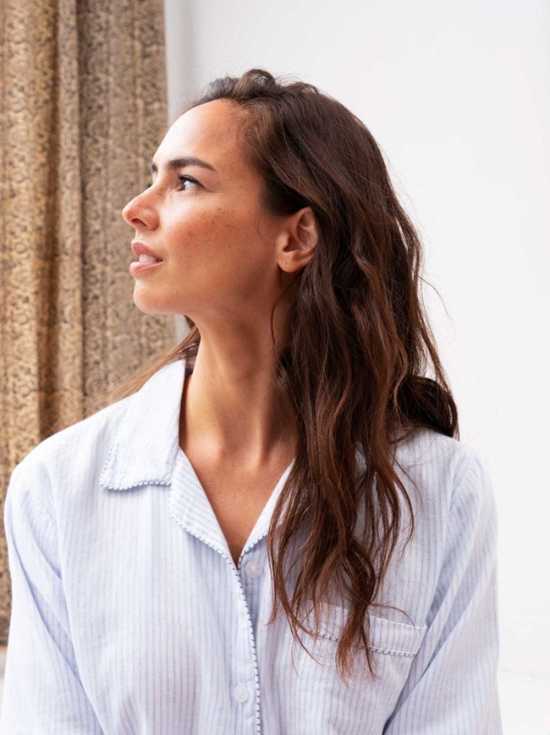 Female Schlafanzug - Blaue Streifen - Die Cotton-Cashmere-Kollektion  , aus weicher Baumwolle für 