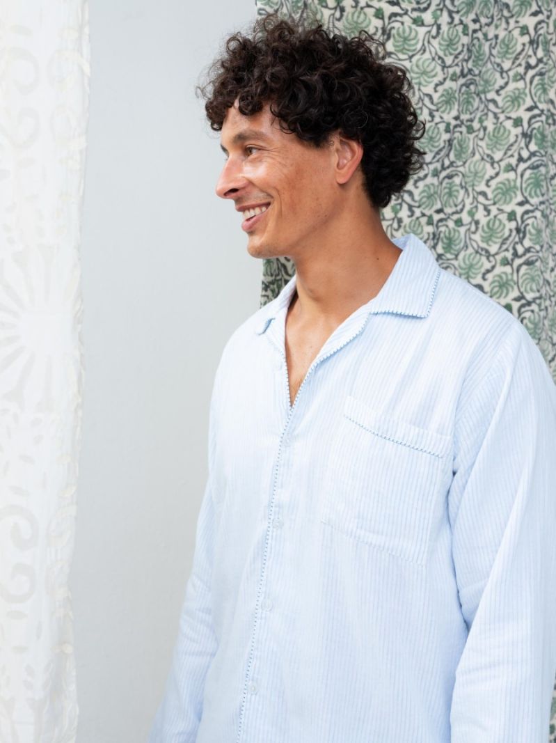 Male Schlafanzug - Blaue Streifen - Die Cotton-Cashmere-Kollektion  , aus weicher Baumwolle für 