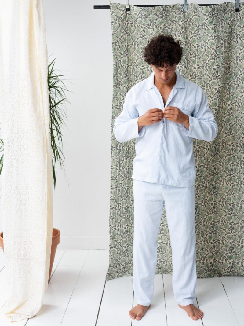 Male Pyjama - Blauwe Streep - The Cotton Cashmere Collectie  , gemaakt van zacht katoen voor 