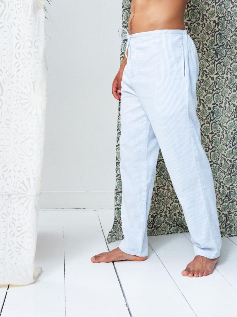 Male Pantalon Détente - Rayures bleues - La Collection Coton Cachemire  , en coton doux pour 