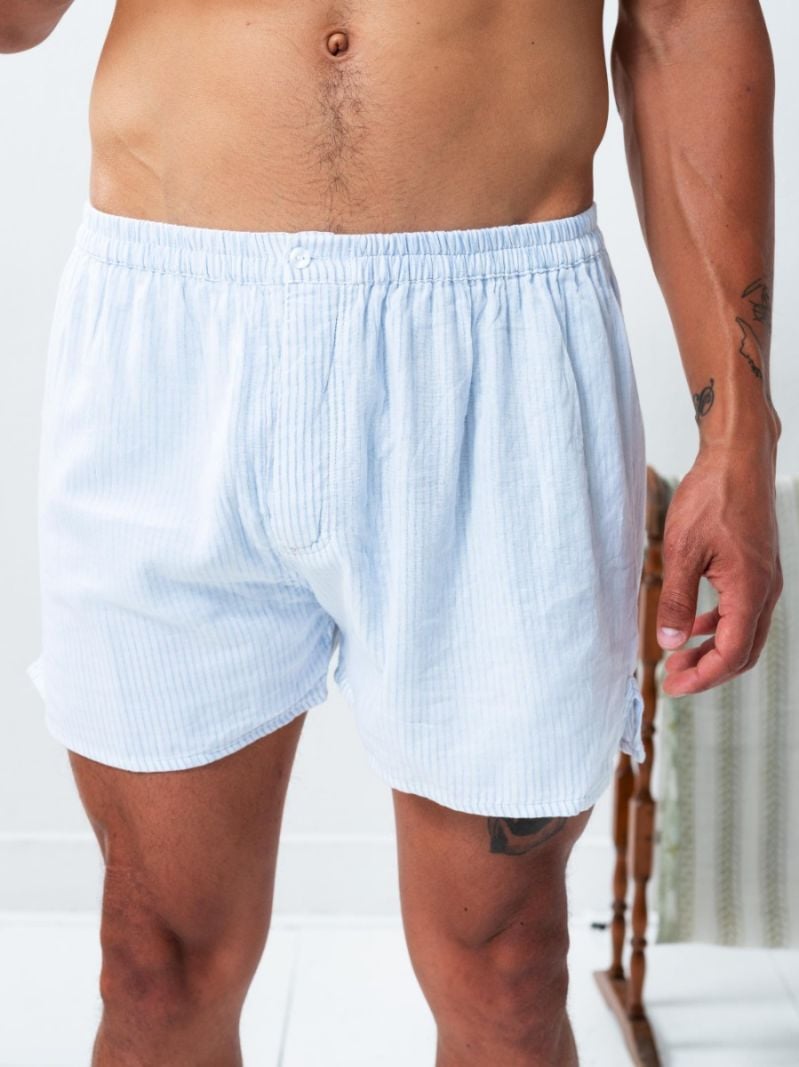 Male Caleçon - Rayures bleues - La Collection Coton Cachemire  , en coton doux pour 