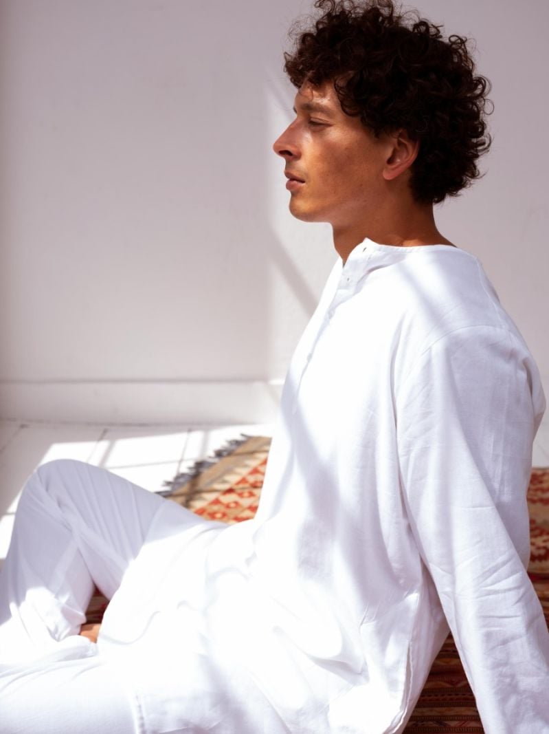 Male pyjama à col en V - Blanc - La Collection Coton Cachemire  , en coton doux pour 