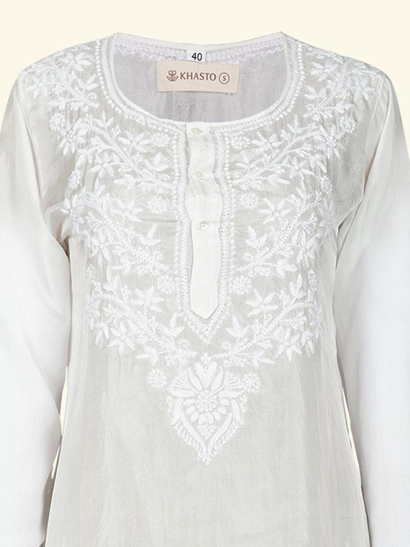 Female Silk Short Blouse - White  , en coton doux pour 