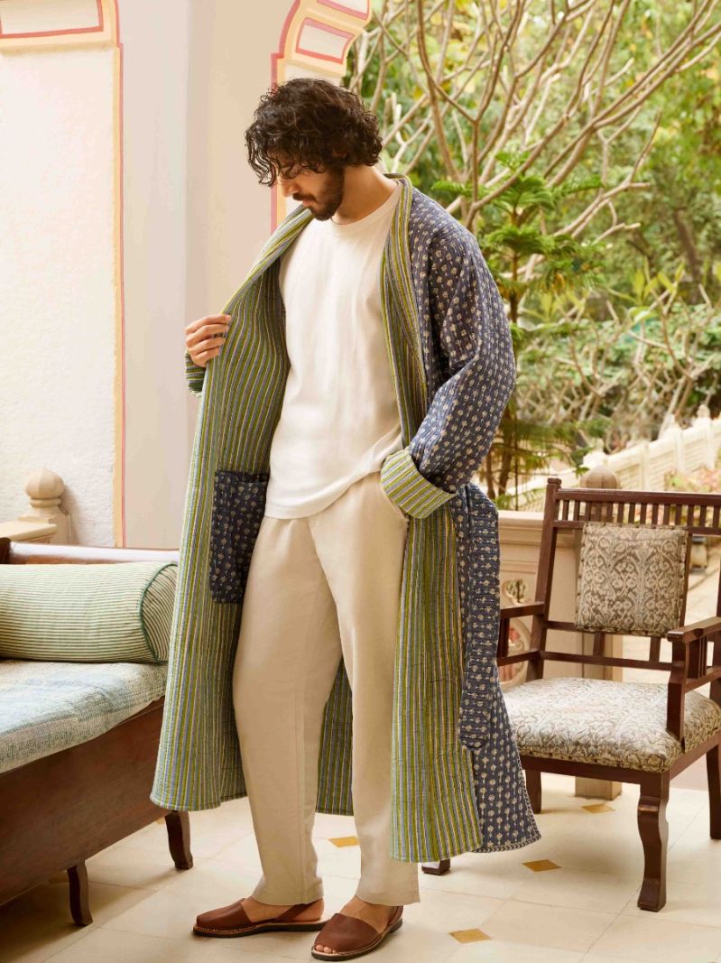 Male Manteau long matelassé - Collection d'Impression en Bloc  , en coton doux pour 