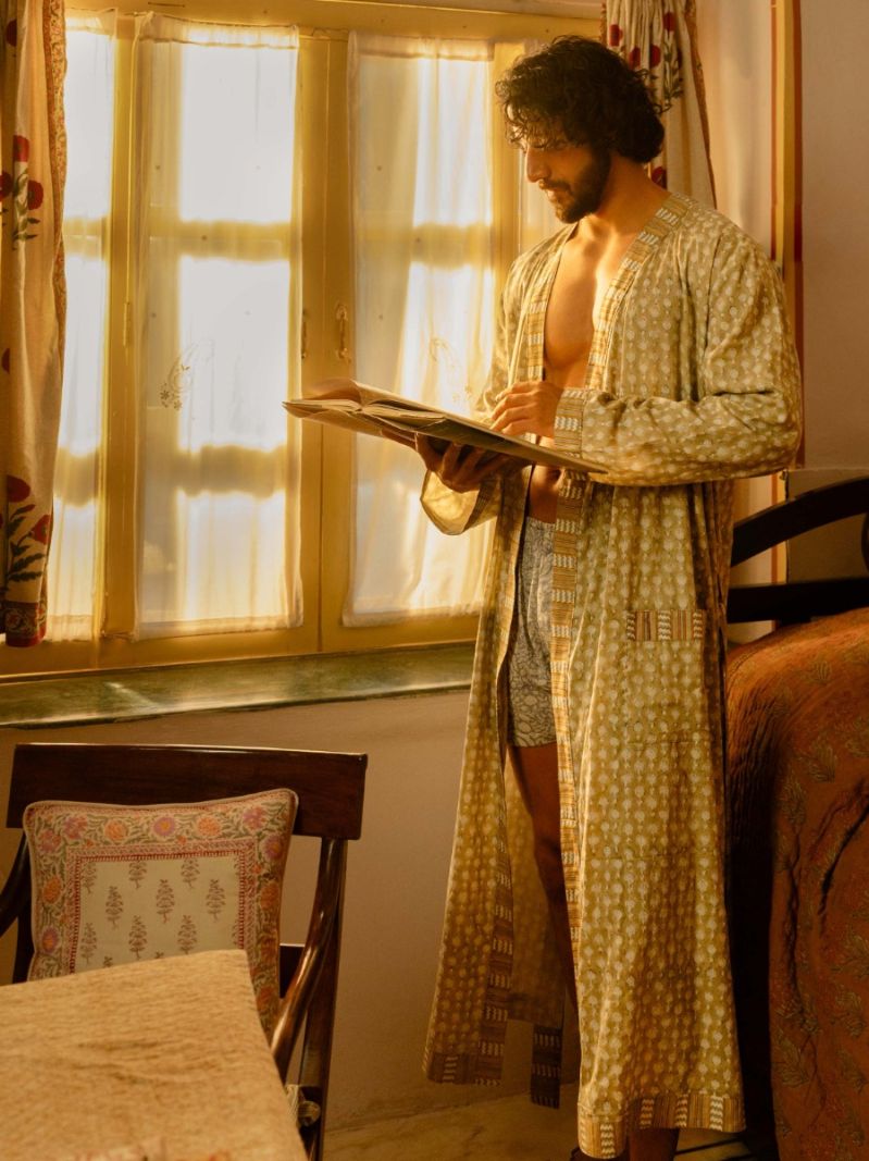 Male Robe de chambre - Collection d'Impression en Bloc  , en coton doux pour 