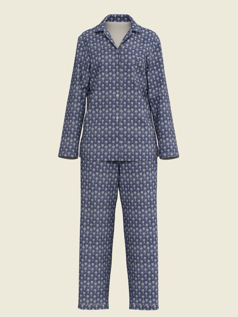 Female Pyjama Damen - Blockdruck Kollektion  , aus weicher Baumwolle für 