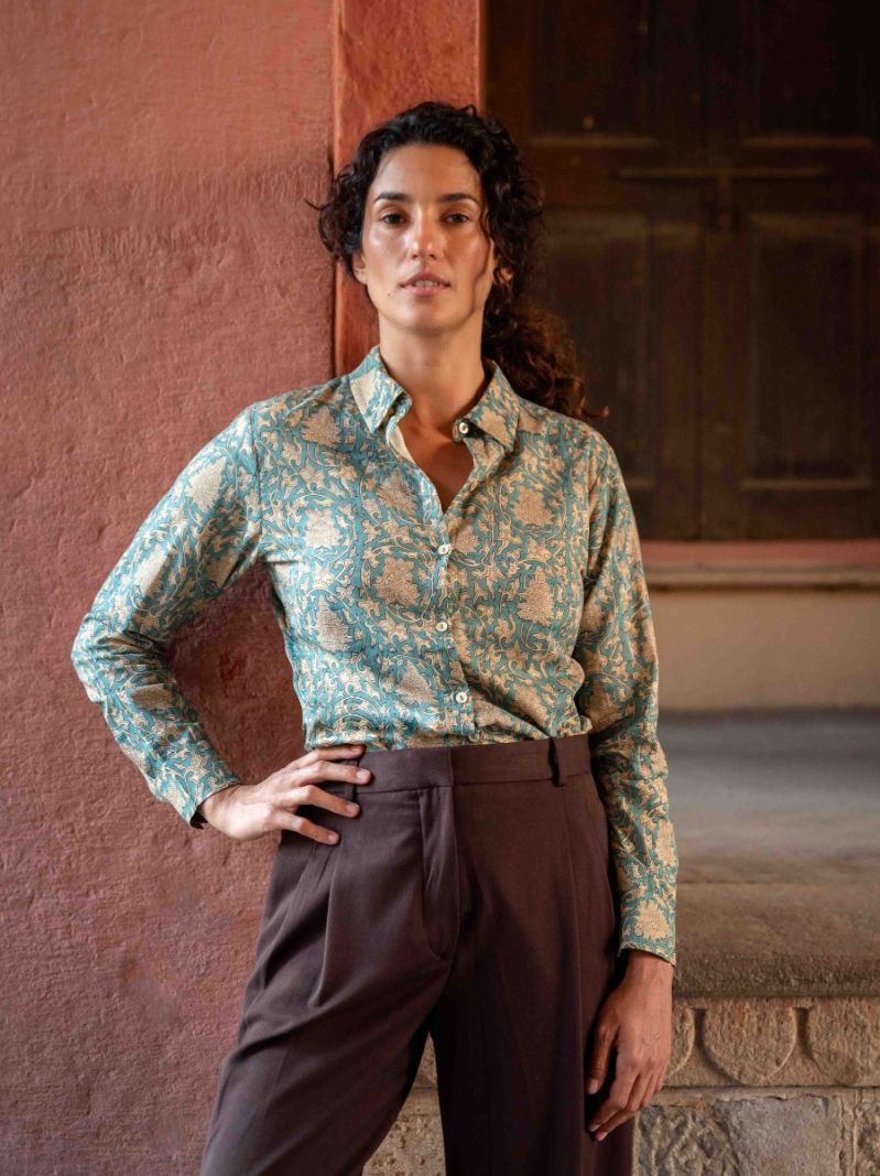 Female Chemise décontractée - Collection d'Impression en Bloc  , en coton doux pour 