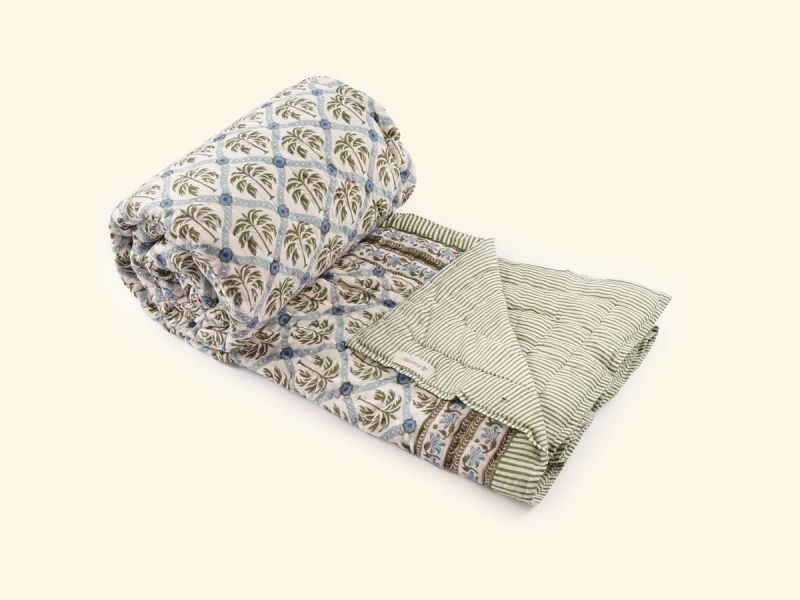 Unisex Quilt - Blue Palm  , made of soft cotton for 