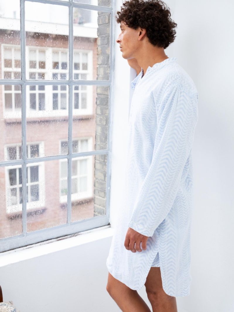 Male Nightshirt - Blue Udaipur - The Cotton Cashmere Collection  , made of soft cotton for 