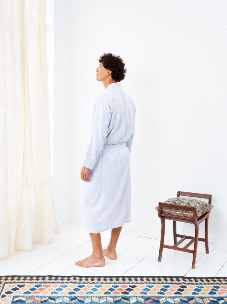Male Robe de chambre - Blue Udaipur - La Collection Coton Cachemire  , en coton doux pour 