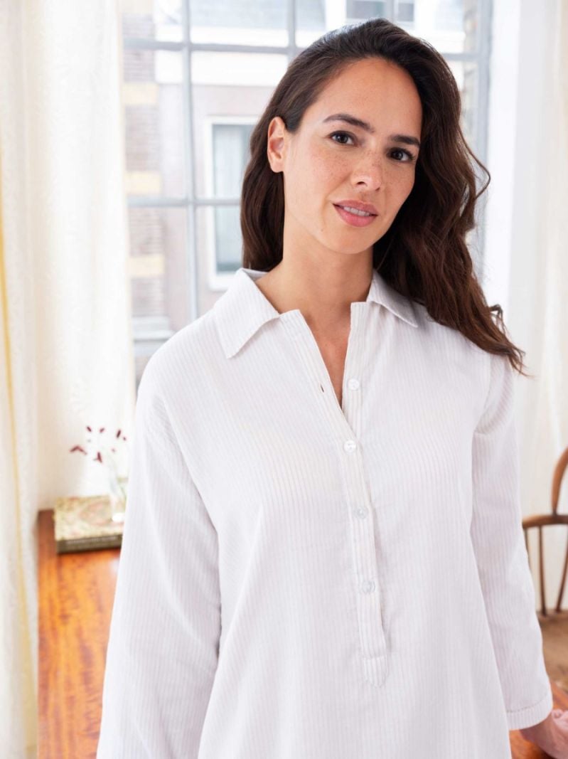 Female Nachthemd - Beige Streep - The Cotton Cashmere Collectie  , gemaakt van zacht katoen voor 