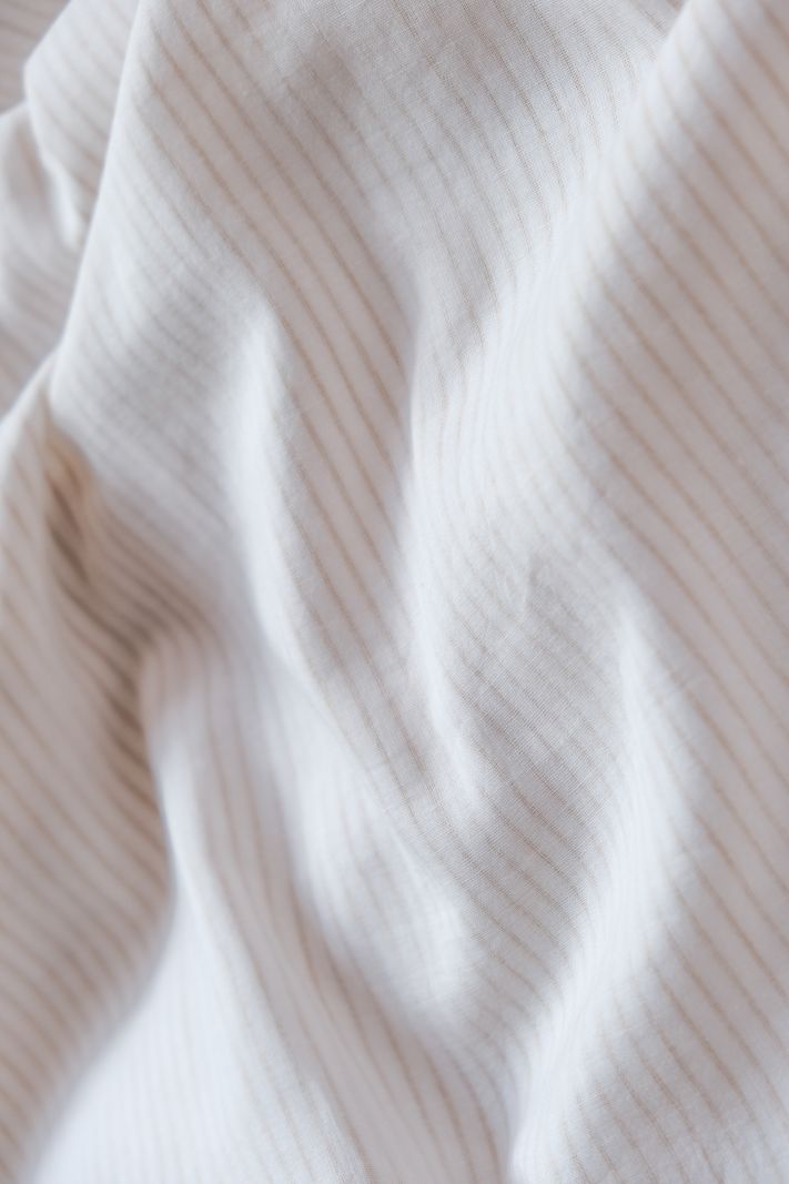 Female Pyjama V-neck - Beige Stripe - The Cotton Cashmere Collection  , made of soft cotton for 