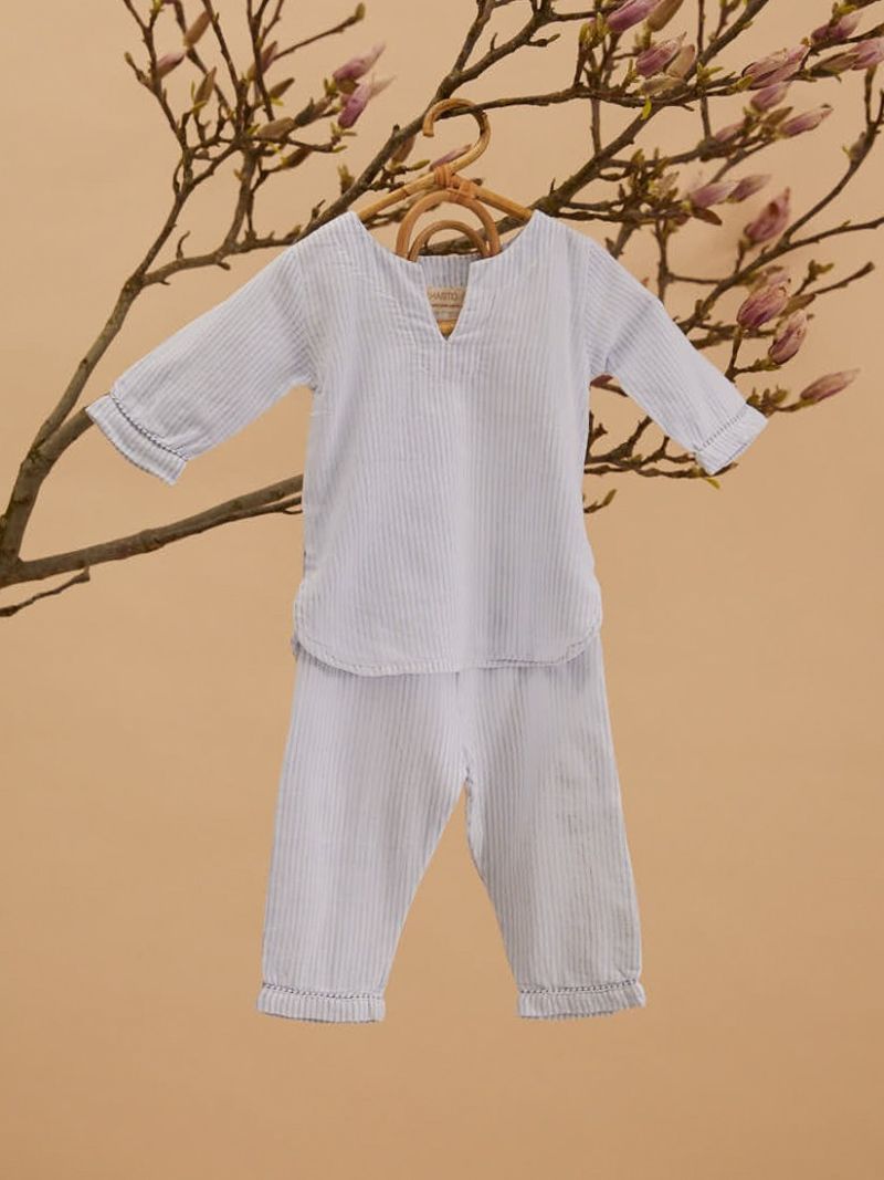 Kids Pyjama - Blauwe Streep - The Cotton Cashmere Collectie
