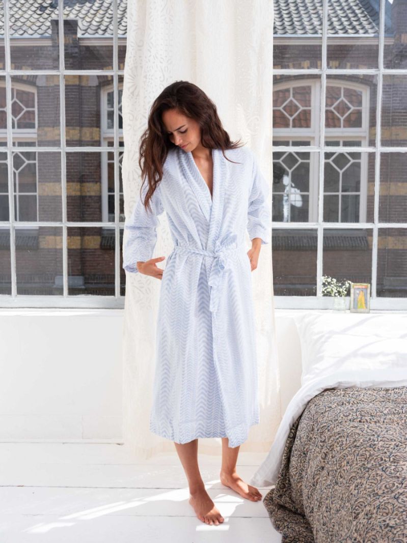 Robe de chambre - Blue Udaipur - La Collection Coton Cachemire